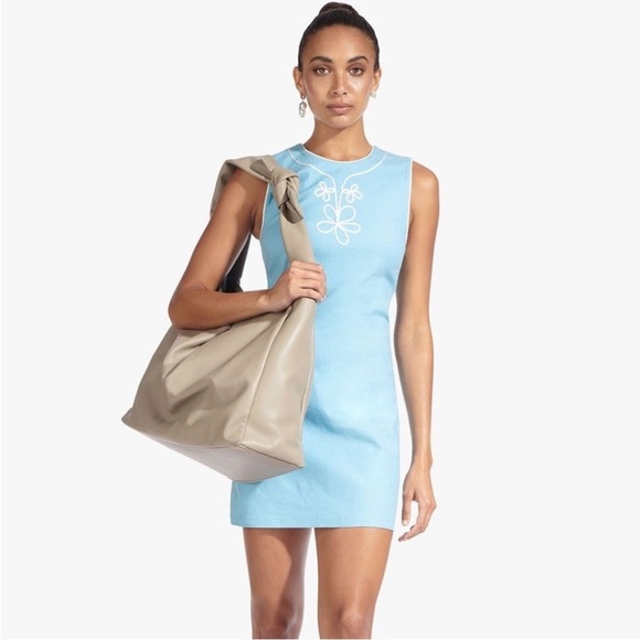 Staud Allison Linen Mini Dress Light Blue NWT - Picture 2 of 11
